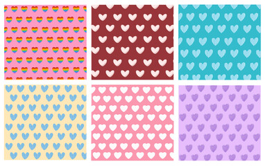 Heart pattern red greenmint purple blue pink yellow  color vector.