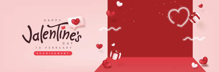  Valentine's day sale poster or banner backgroud with gift box and heart