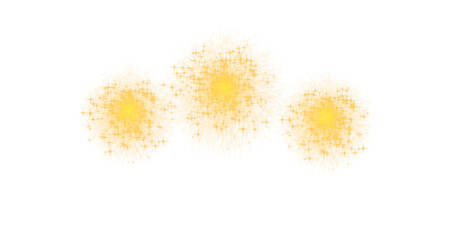 金色の花火3つのイラスト(キラキラの火花)背景透過	アルファチャンネル付png