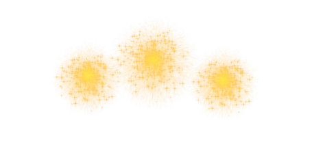 金色の花火3つのイラスト(キラキラの火花)背景透過	アルファチャンネル付png