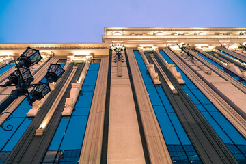 View from below on the wall of the house in the evening.