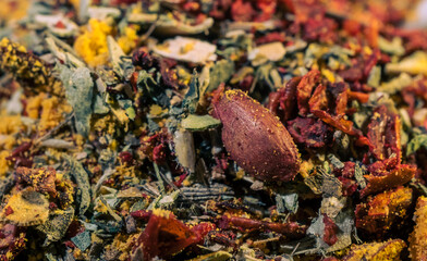 Macro photos of spices in the assortment.