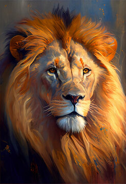 Generative Ai, Art painting style of a lion.