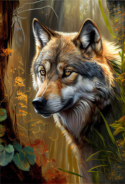 Generative Ai, Art painting style of wolf.