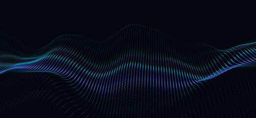 Abstract digital wave of particles. Futuristic point wave. Technology background vector. 3D rendering.