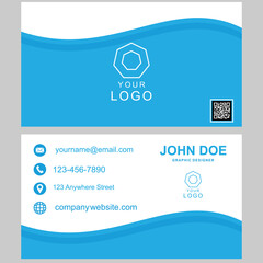 white anad blue abstract curve business card flat design template vector