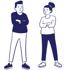 boy and girl in jeans, boy, and girl standing  with crossed arms 