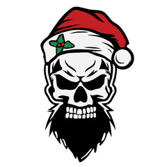 Santa Hat Bearded Skull