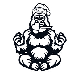 Santa Hat Gorilla Smoking