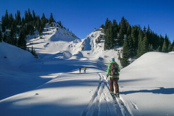 Skitour in the mountains of Kyrgyzstan, Zhyrgalan valley.