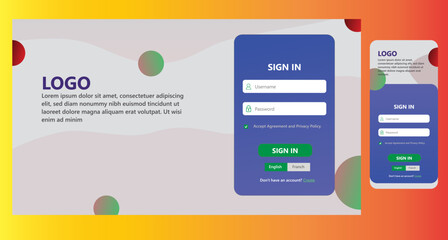 Login form menu for website and mobile apps