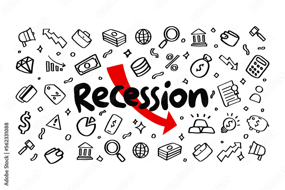 Aufkleber recession background with hand drawn financial icon pattern