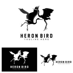 Bird Heron Stork Logo Design, Birds Heron Flying On The River Vector, Product Brand Illustration