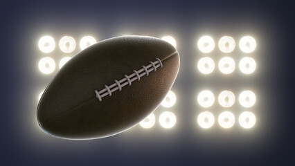 Super bowl football Spinning on floodlight background