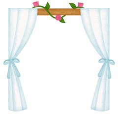 wooden wedding arch with white curtain