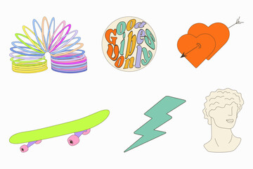 Y2k collection. y2k. 2000s.Cartoon style. Retro hipster y2k set. Vector set of design elements.Retro elements.Retro y2k style.