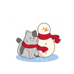 "Cute little cat and the snowman" cutout - with no background- stickers edition