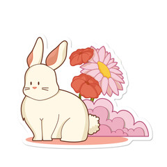 "Shy bunny and flowers" cutout - with no background- stickers edition