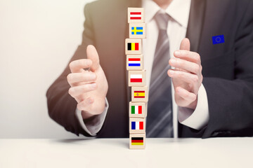 Business globalization concept, wooden cubes with countries flags