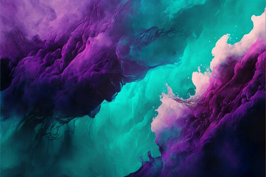 Colorful wallpaper with texture, watercolor and smoky technique, purple and teal