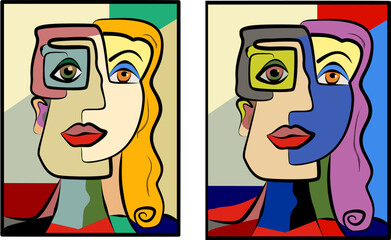 Colorful background, cubism art style,abstract portrait, 2 color variant