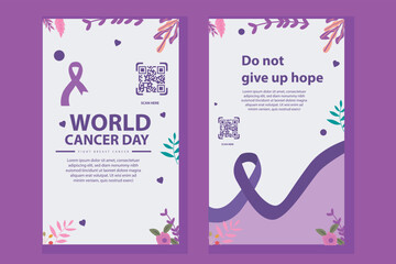 Set of Vector World Cancer Day Flyer Template Flat Design Health care Illustration Editable of Square Background for Social media stories, Greetings Card or Web Ads