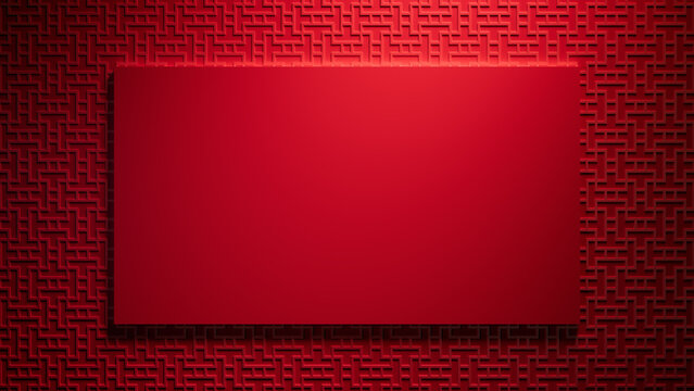 Red Eastern Design Template featuring Rectangle Frame with copy-space. Lunar New Year Background with 3D Pattern.