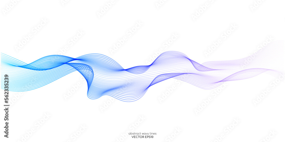 Poster vector wave lines smooth curve flowing dynamic colorful gradient blue purple pink isolated on white 