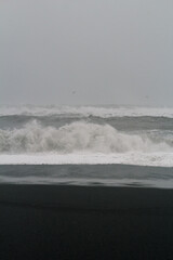 Fototapeta premium Empty sea coast and waves monochrome landscape photo. Beautiful nature scenery photography with sky on background. Idyllic scene. High quality picture for wallpaper, travel blog, magazine, article