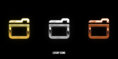 Folder Elegant Gold, Silver, and Bronze Icons on a Stylish Black Background