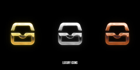 Inbox Elegant Gold, Silver, and Bronze Icons on a Stylish Black Background