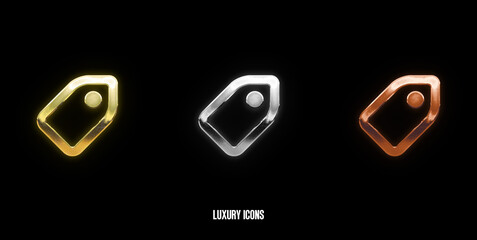 Tag Elegant Gold, Silver, and Bronze Icons on a Stylish Black Background