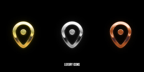 Location Elegant Gold, Silver, and Bronze Icons on a Stylish Black Background