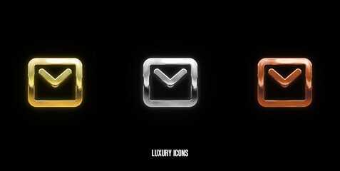 Mail Elegant Gold, Silver, and Bronze Icons on a Stylish Black Background