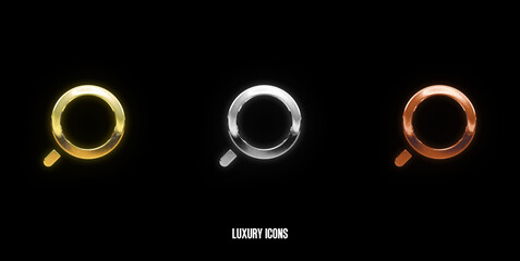 Search Elegant Gold, Silver, and Bronze Icons on a Stylish Black Background