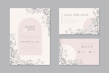 Fototapeta na wymiar aesthetic minimalist floral design wedding invitation template vector