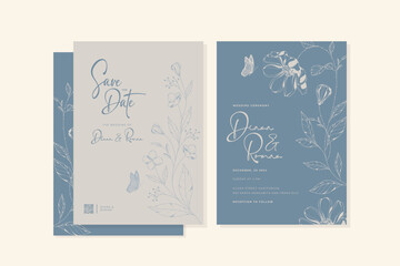 aesthetic wedding invitation with floral leaves template design