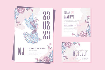 beautiful wedding invitation with peacock design template vector
