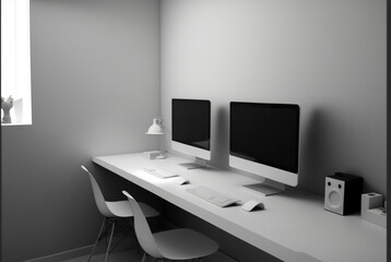Minimal cozy home work space for work at home interior decoration inspire background. Graphic design illustration generative ai.