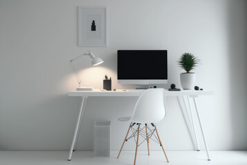 Minimal cozy home work space for work at home interior decoration inspire background. Graphic design illustration generative ai.