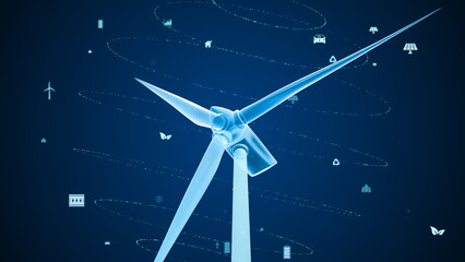 Wind turbine eco technology concept with green environment icon, renewable energy generate from alternative electric source, Innovative windmill sustainable development background 3D illustration © ZETHA_WORK