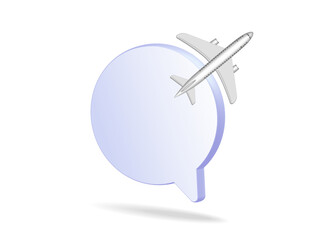 Airplane. Speech cloud with rating and notification. 3d vector illustration.