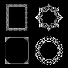 Set of decorative frames Elegant vector element for design in Eastern style, place for text. Floral black and white borders. Lace illustration for invitations and greeting cards.