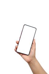 Smartphones in female hands isolated from a white background with the clipping path.