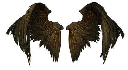 3D Rendered Brown Fantasy Angel Wings Isolated On Transparent Background - 3D Illustration