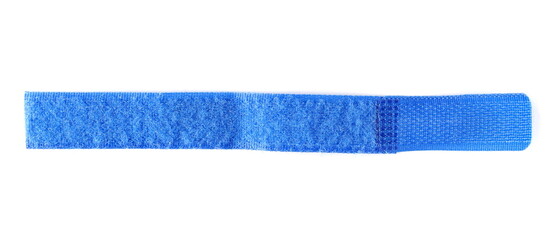 Organizing tape, plastic bur tape,  nylon hook loop cable ties, isolated on white, top view