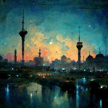 Generative AI illustration view of building and architecture of Baghdad city