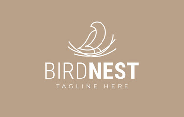 Swallow Nest Logo Design. Bird Nest Line Art Vector Illustration. 
