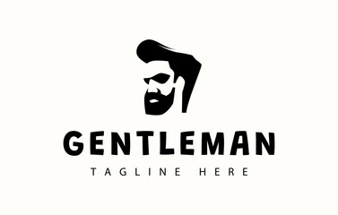 Gentleman Barbershop Logo Design. Black Man with Thick Beard Silhouette. Elegant Black Bearded Man Illustration.