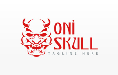 Japanese Demon Oni Mask Logo Design. Elegant Devil Mask Vector Illustration.
